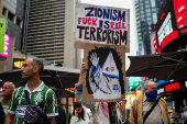 Protest in support of Iran and Palestinians, at Times Square in New York