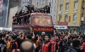 Galatasaray SK celebrate winning the Turkish Super League Championship