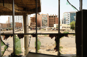 A view of the destroyed Khartoum Teaching Hospital building, in Khartoum