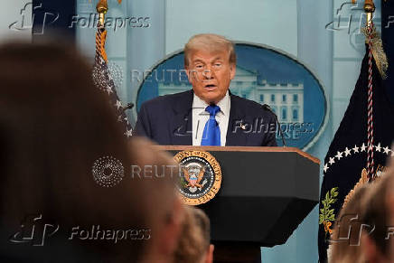 U.S. President Trump speaks to the media at the White House in Washington