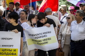 Moldova's Socialist Party supporters protest against government's agricultural policies