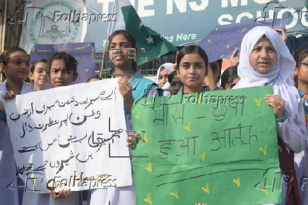 Pakistani students hold protest following India's missile strikes in Pakistan