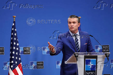 FILE PHOTO: U.S. Defense Secretary Pete Hegseth at NATO headquarters in Brussels