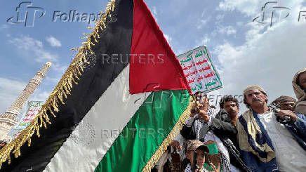 Demonstration to show solidarity with Palestinians and to condemn U.S. strikes in Yemen, in Sanaa