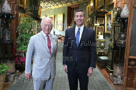 Paraguay's President Santiago Pena Palacios meets with Britain's King Charles during an audience at Windsor Castle