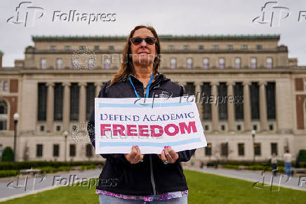 Members of Columbia Medical staff and faculty protest against federal funding cuts at Columbia University in New York