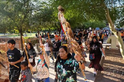Protest to stop the sale of Oak Flat, land considered sacred by the Apache, to Resolution Copper in Phoenix, Arizona