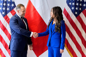 Poland's conservative presidential candidate Karol Nawrocki, meets with Homeland Security Secretary Kristi Noem, in Rzeszow