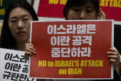 Protesters rally in Seoul against Israeli airstrikes on Iran