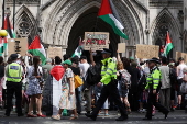 'Palestine Action' activisits protest outside the High Court in London