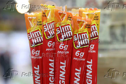 FILE PHOTO: Slim Jim products, owned by Conagra Brands, are seen for sale in a store in Manhattan, New York