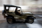 History enthusiasts participate in the 'Convoy of Liberty' in Prague