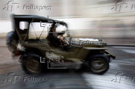 History enthusiasts participate in the 'Convoy of Liberty' in Prague