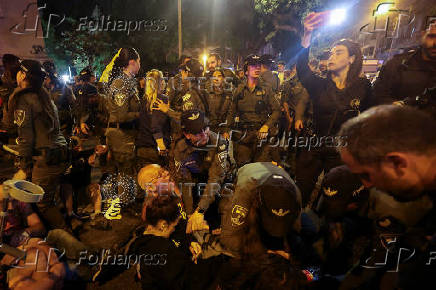 Demonstrators protest outside Likud Party headquarters calling for the release of all hostages as Israel marks 600 days since they were kidnapped, in Tel Aviv
