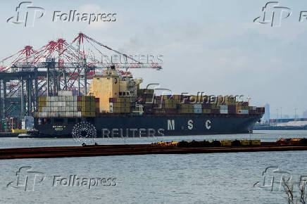 Container ship MSC Ronit R docks in Newark after arriving from France