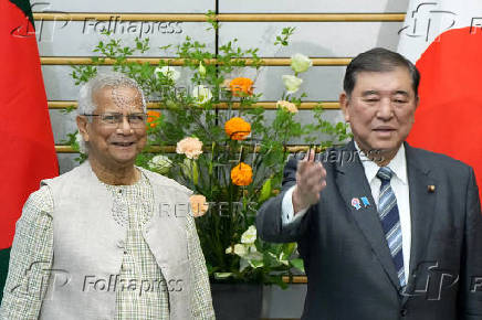 Chief adviser of Bangladesh's interim government Muhammad Yunus and Japan's Prime Minister Shigeru Ishiba meet prior to their talks at the prime minister's office in Tokyo