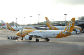 A view of Scoot planes at Changi Airport in Singapore