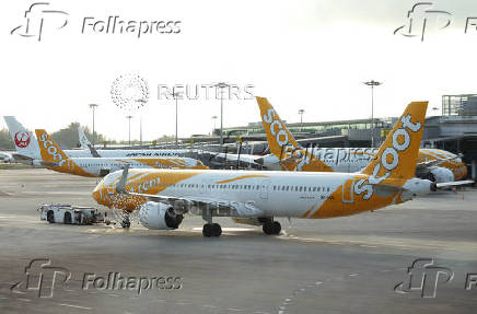 A view of Scoot planes at Changi Airport in Singapore