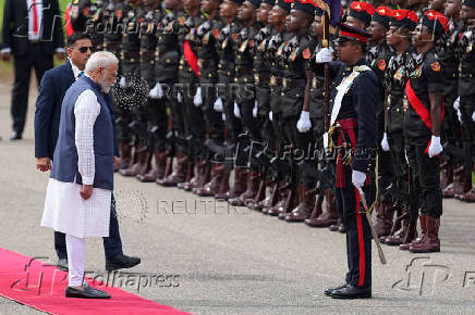 India's PM Modi attends his welcoming ceremony in Colombo