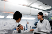 Crew members of Taiwan's China Airlines receive trainings at their center in Taoyuan