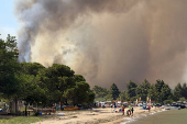 Wildfire burns in the village of Vourvourou