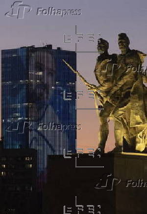 Image of Russian ice hockey player Alexander Ovechkin displayed in St. Petersburg