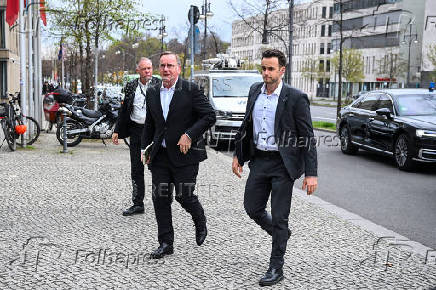 Germany's Defence Minister Boris Pistorius arrives for coalition talks in Berlin