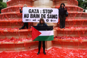 Human rights activists demonstrate in support of Palestinians in Gaza, in Paris