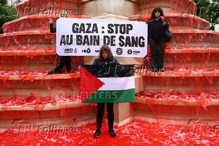 Human rights activists demonstrate in support of Palestinians in Gaza, in Paris