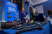 New York City Mayor Eric Adams speaks during a news conference at City Hall in New York City