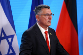 German Foreign Minister Johann Wadephul and Israeli Foreign Minister Gideon Saar attend a press conference in Berlin