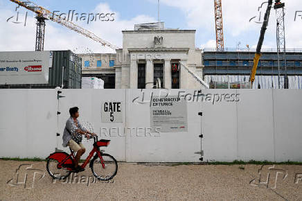 Construction work continues at the U.S. Federal Reserve building as U.S. President Trump assails Fed Chair Powell