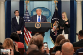 U.S. President Trump speaks to the media at the White House in Washington