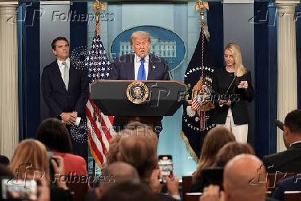 U.S. President Trump speaks to the media at the White House in Washington