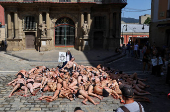 Protesters demonstrate for the permanent end of bullfighting and running of the bulls, a day before the start of the the San Fermin festival, in Pamplona