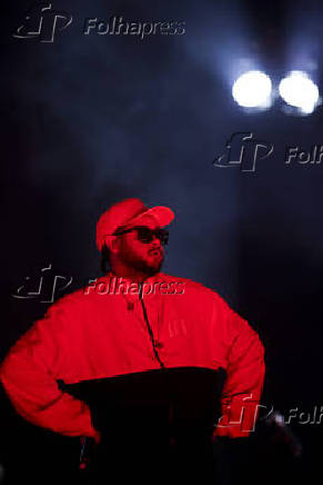 O rapper Emicida durante sua apresentação no Rock in Rio 2019