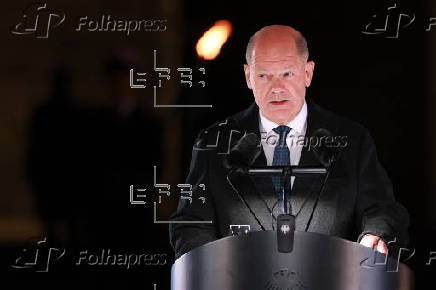 Military grand tattoo in honor of acting German Chancellor Olaf Scholz