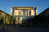 Sunlight illuminates the Chancellery building in Berlin