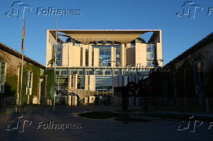 Sunlight illuminates the Chancellery building in Berlin