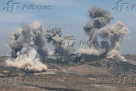 Smoke billows from Nabatieh district, following Israeli strikes, according to two Lebanese security sources, as seen from Marjayoun