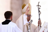 Pope Leo XIV leads the Regina Caeli prayer in St. Peter's Square at the Vatican