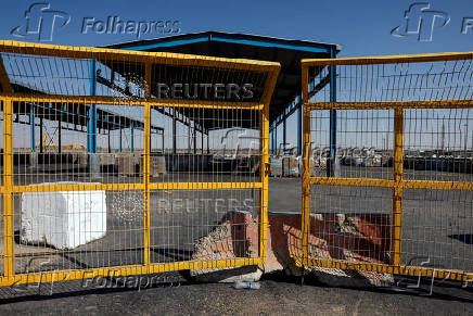 Humanitarian aid is waited to be transferred into Gaza from Israel, at the Gaza part of the Kerem Shalom crossing in the Gaza Strip