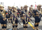 Houthi supporters protest against the USA, Israel