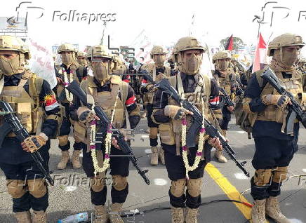 Houthi supporters protest against the USA, Israel