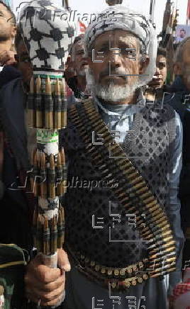 Houthi supporters protest against the USA, Israel