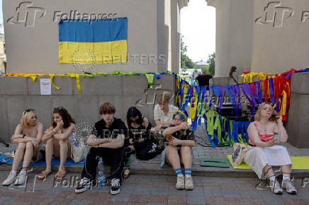 Kyiv Pride LGBTQI+ event outside foreign ministry building in Kyiv