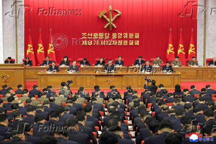 North Korean leader Kim Jong Un attends the 12th Plenary Session of the 8th Central Committee of the Workers' Party of Korea, in Pyongyang