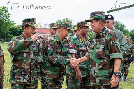 Cambodia's former Prime Minister Hun Sen is welcomed upon his visit to Oddar Meanchey province, near Cambodia-Thailand border