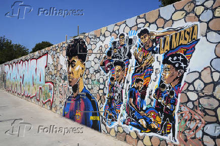 Mural del jugador Lamine Yamal en el Parque de Rocafonda de Mataró