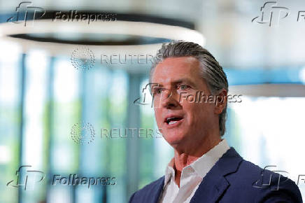 California Governor Gavin Newsom signs legislation to improve nutrition in schools across California, in Los Angeles